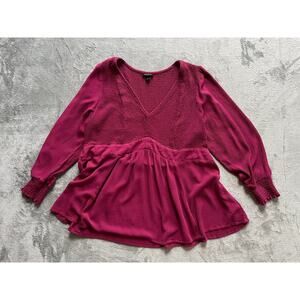 Torrid Raspberry Pink Empire Waist Peasant Top Blouse 2X‎ Plus Size Smocked